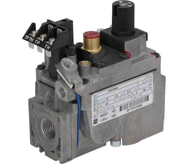 Detalle de las conexiones de la válvula NOVA 820 Minivolt 1/2" con termopila