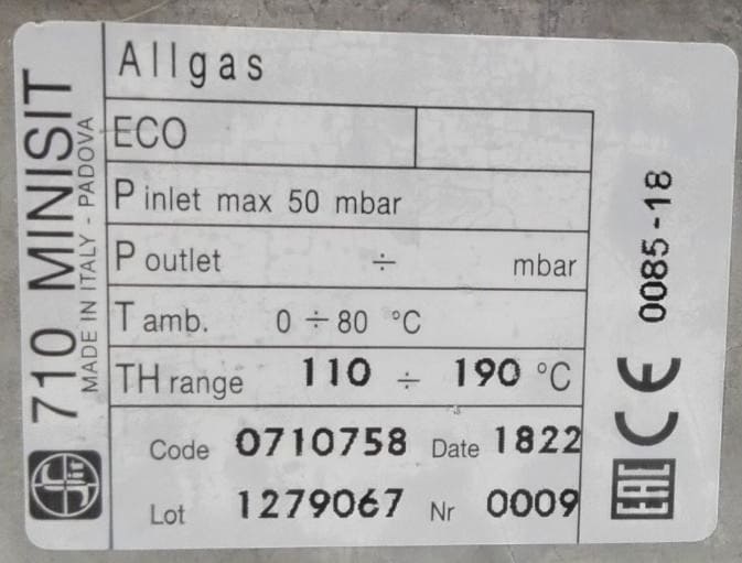 Válvula de gas MINISIT 710 para freidora profesional con regulación de temperatura de 110 a 190 °C